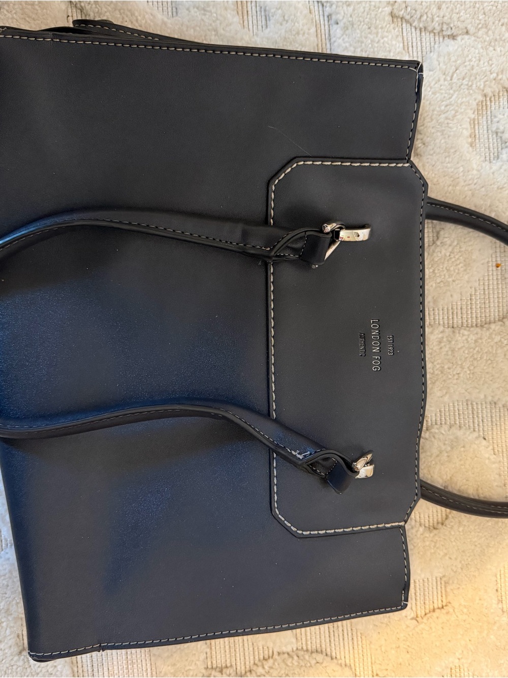 London Fog Navy Blue Tote with Contrast Stitching